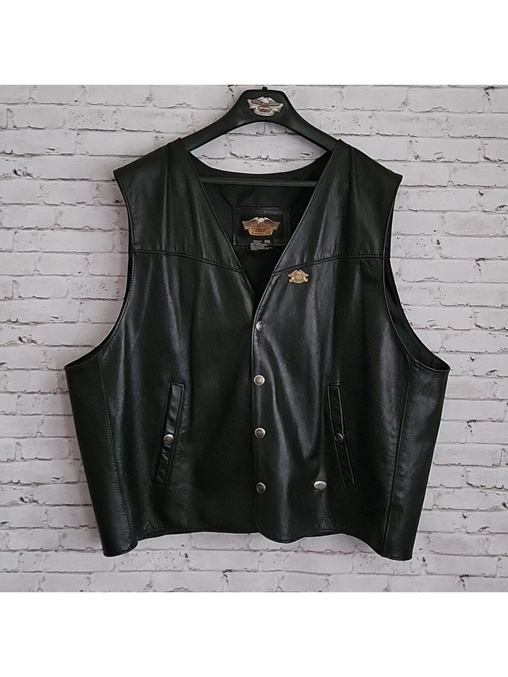 Harley-Davidson Men's Genuine Leather Vest, Snap Closure, Size Xxl